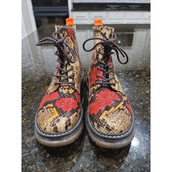 Jellypop Combat Boots Womens Size 8 Multi Snakeskin Leather Round Toe Lace Up - Picture 1 of 12